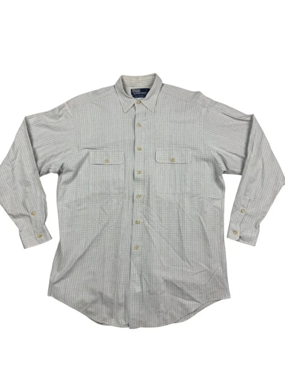 Polo Ralph Lauren Men's 100% Cotton L/S Button Work Shirt Beige Plaid • Large